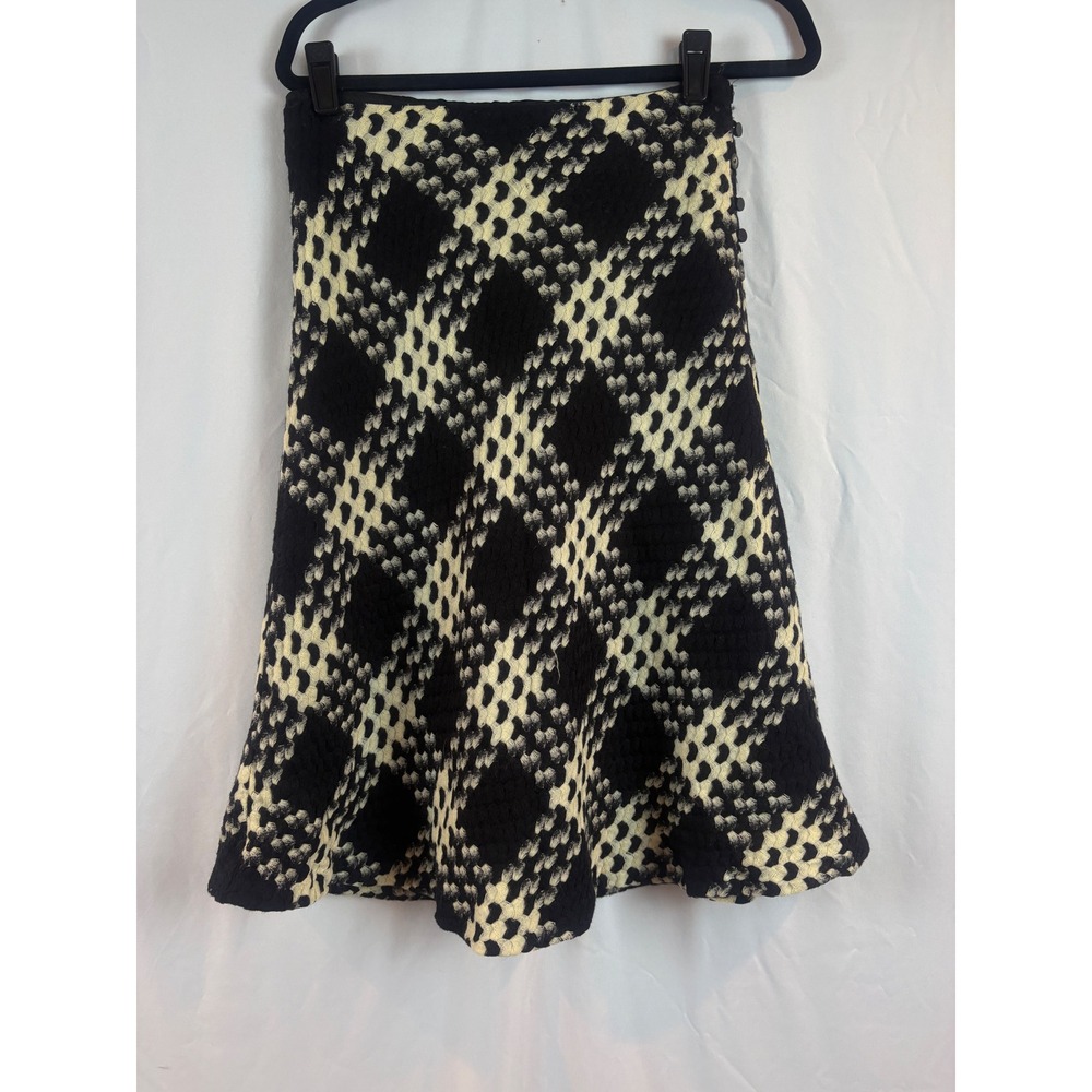 Express Black Cream 100% Lambswool Diamond Check Side Button Mini Skirt 5/6